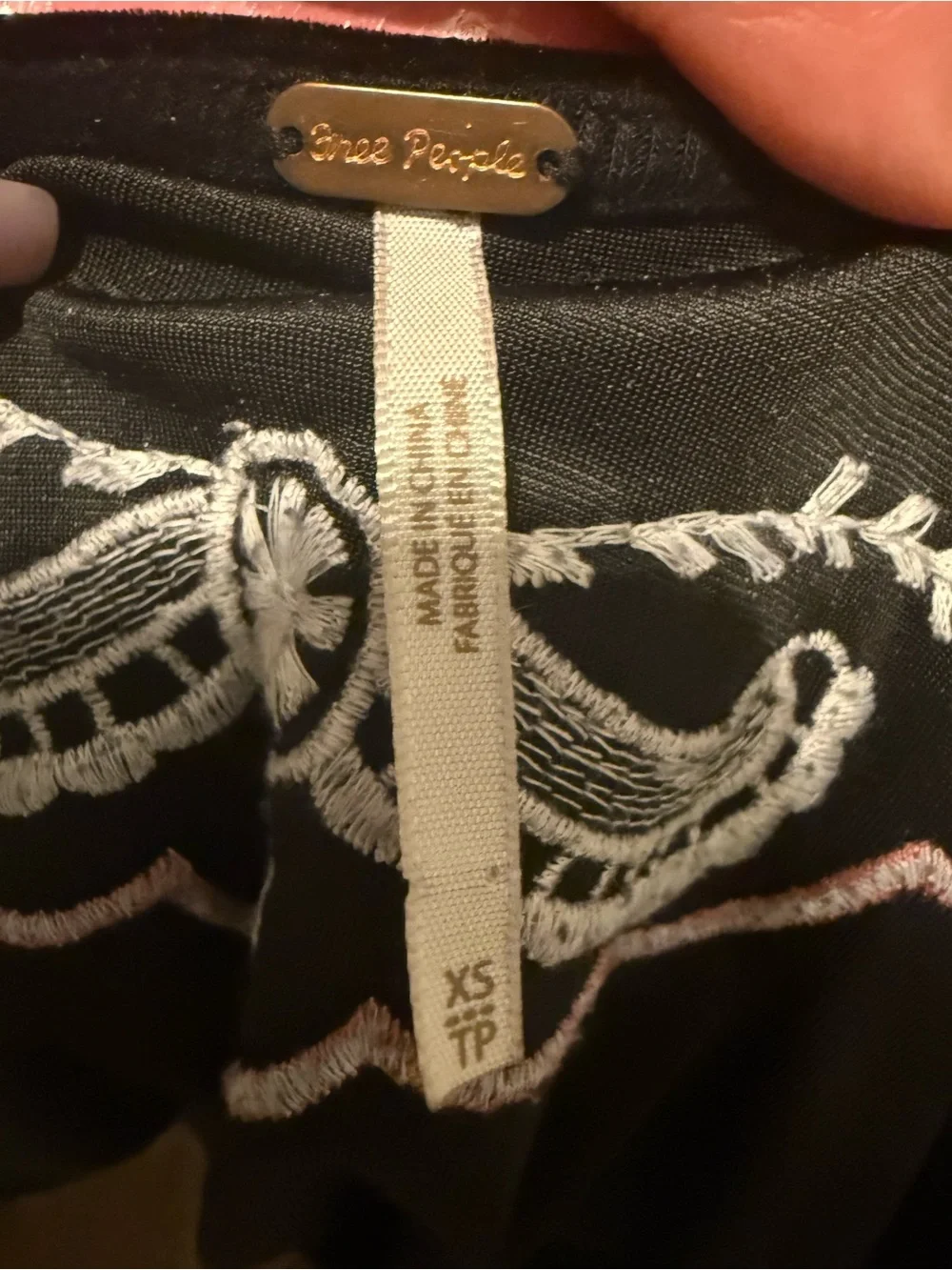 Free People Party Train Black Velvet Embroidered Boho Top Size XS